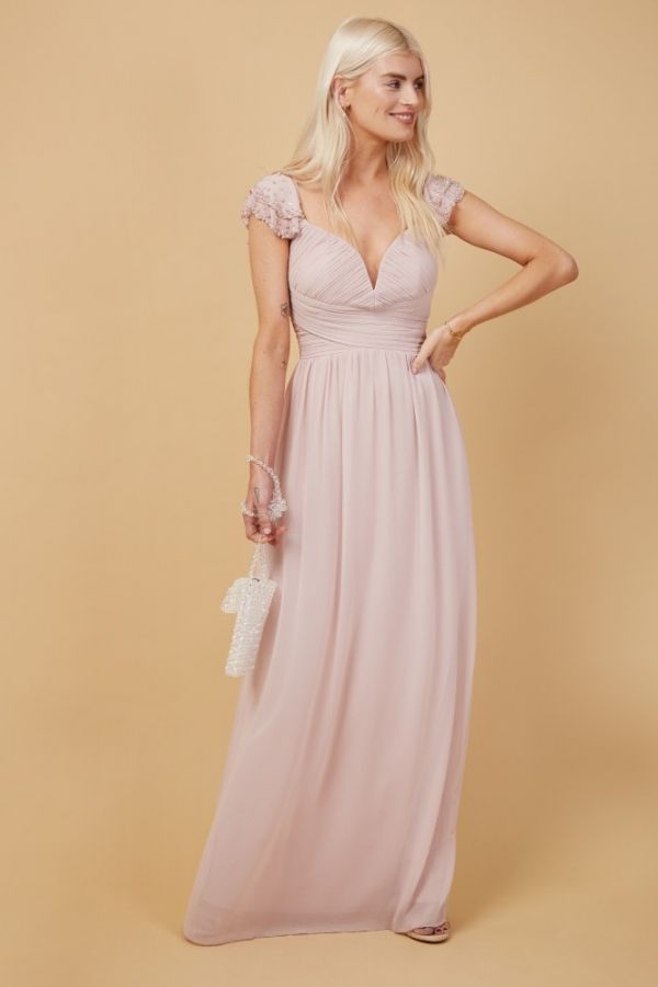 Maxi nude βραδινό φόρεμα